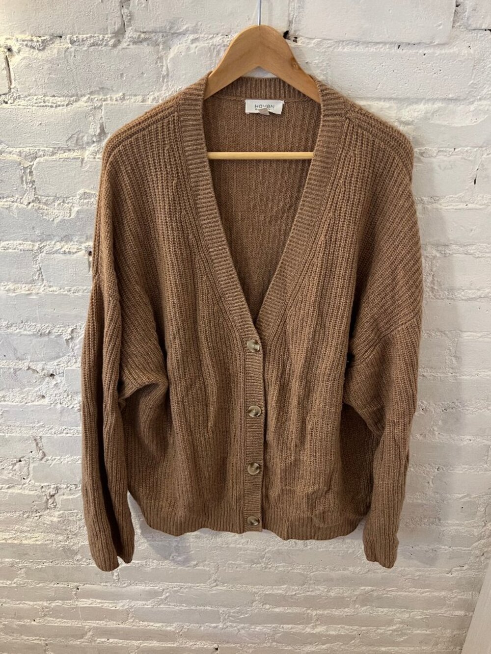 Haven Well Within Women's Ribbed Knit Cardigan Sweater V-Neck Brown Size XXL